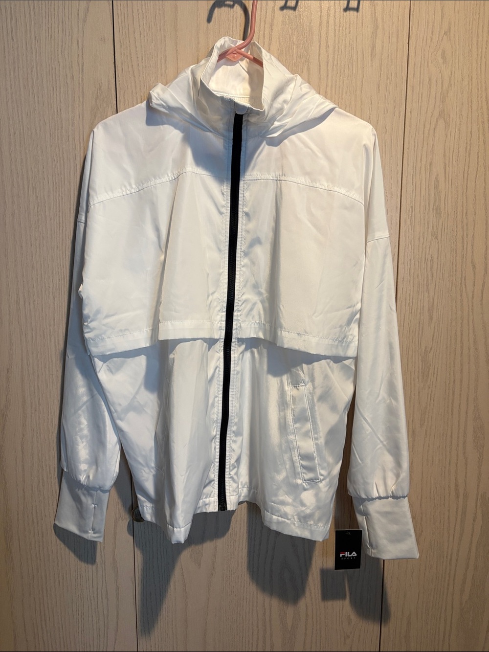Fila White Hooded Windbreaker with Black Zip Detail NWT